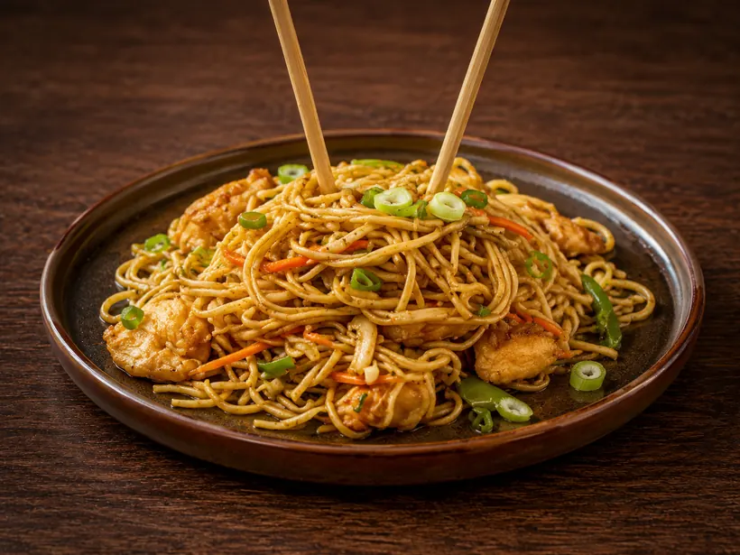 Asian-style noodles at Gill's Restaurant Gibraltar