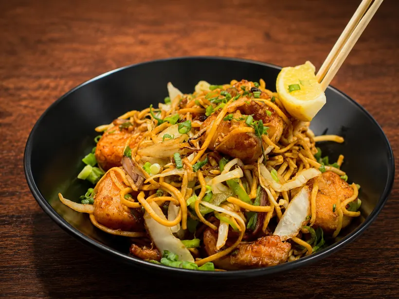 Chicken noodles at Gill's Restaurant Gibraltar