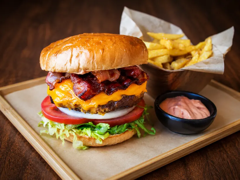 Cheese and bacon burger at Gill's Restaurant Gibraltar