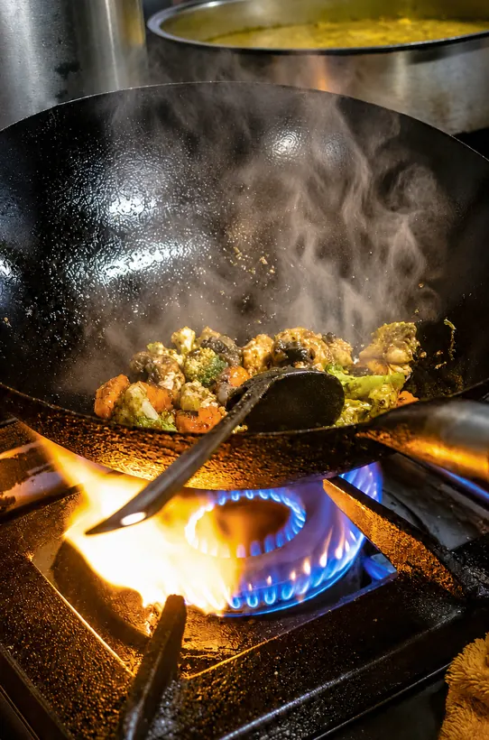 Kitchen flames at Gill's Restaurant Gibraltar