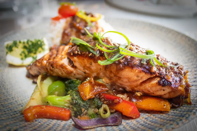 Grilled salmon dish at Gill's Restaurant Gibraltar