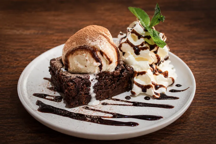 Chocolate brownie dessert at Gill's Restaurant Gibraltar