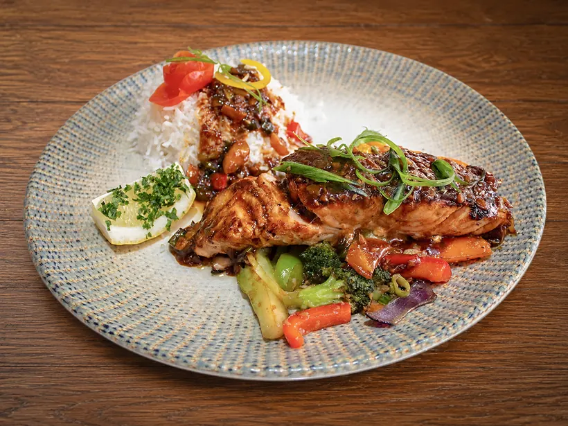 Grilled salmon dish at Gill's Restaurant Gibraltar
